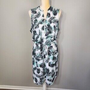 Apt 9 Dress  Size XL Tropical Sleeveless Green & White with Pockets Summer